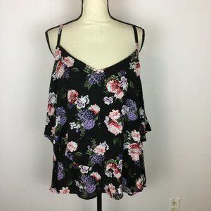 Torrid Cami Tank Top Blouse Size 2X Womans Plus Black Floral Tiered Criss Cross